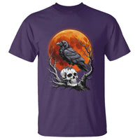 Gothic Raven on Skull Blood Moon T Shirt Spooky Halloween Macabre Dark Art Graphic
