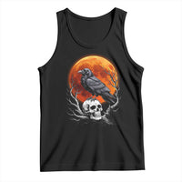 Gothic Raven on Skull Blood Moon Tank Top Spooky Halloween Macabre Dark Art Graphic