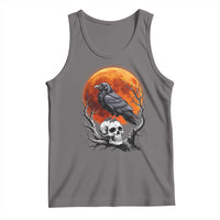 Gothic Raven on Skull Blood Moon Tank Top Spooky Halloween Macabre Dark Art Graphic