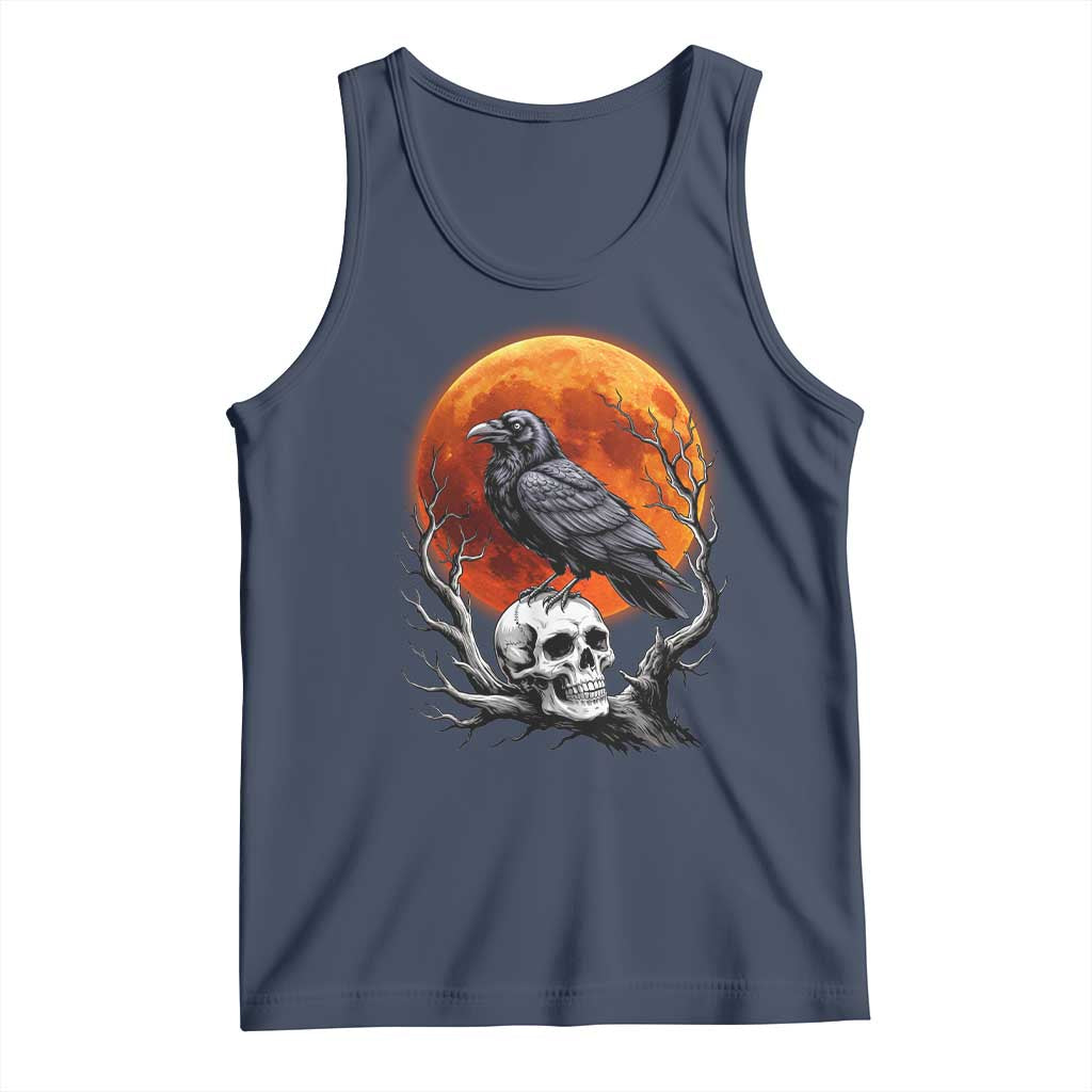 Gothic Raven on Skull Blood Moon Tank Top Spooky Halloween Macabre Dark Art Graphic