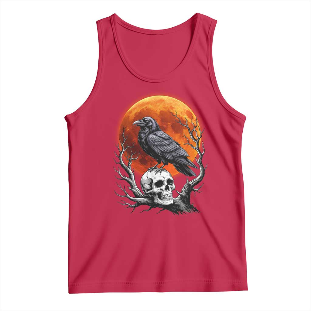 Gothic Raven on Skull Blood Moon Tank Top Spooky Halloween Macabre Dark Art Graphic