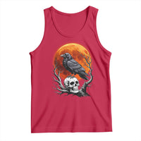 Gothic Raven on Skull Blood Moon Tank Top Spooky Halloween Macabre Dark Art Graphic