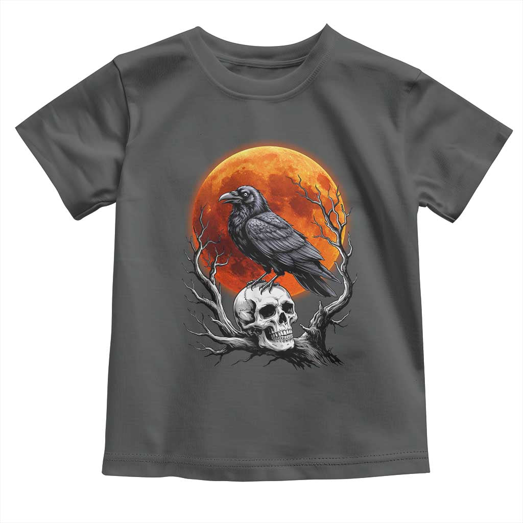 Gothic Raven on Skull Blood Moon Toddler T Shirt Spooky Halloween Macabre Dark Art Graphic