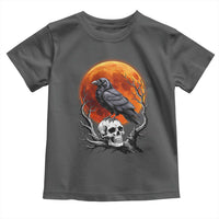 Gothic Raven on Skull Blood Moon Toddler T Shirt Spooky Halloween Macabre Dark Art Graphic