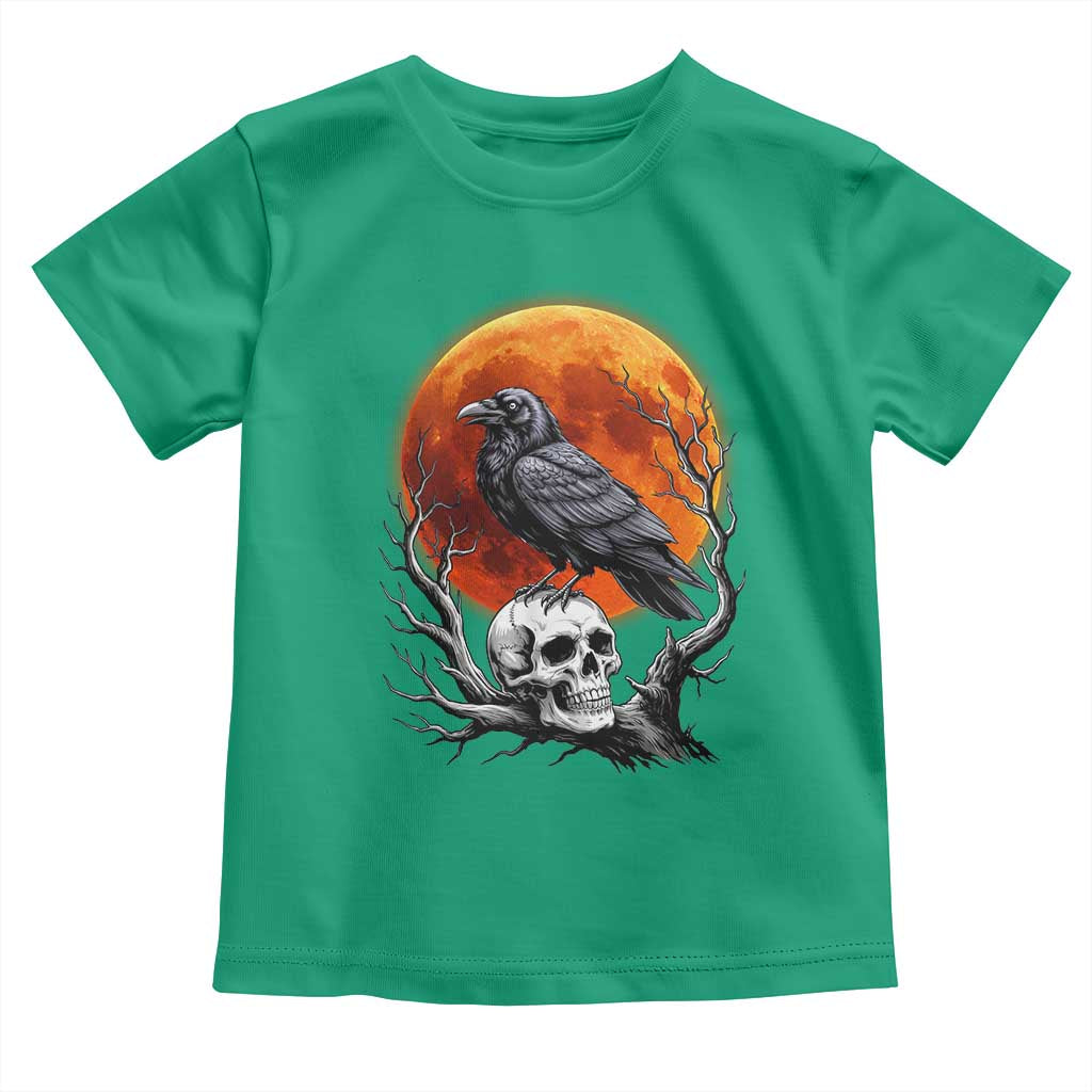 Gothic Raven on Skull Blood Moon Toddler T Shirt Spooky Halloween Macabre Dark Art Graphic