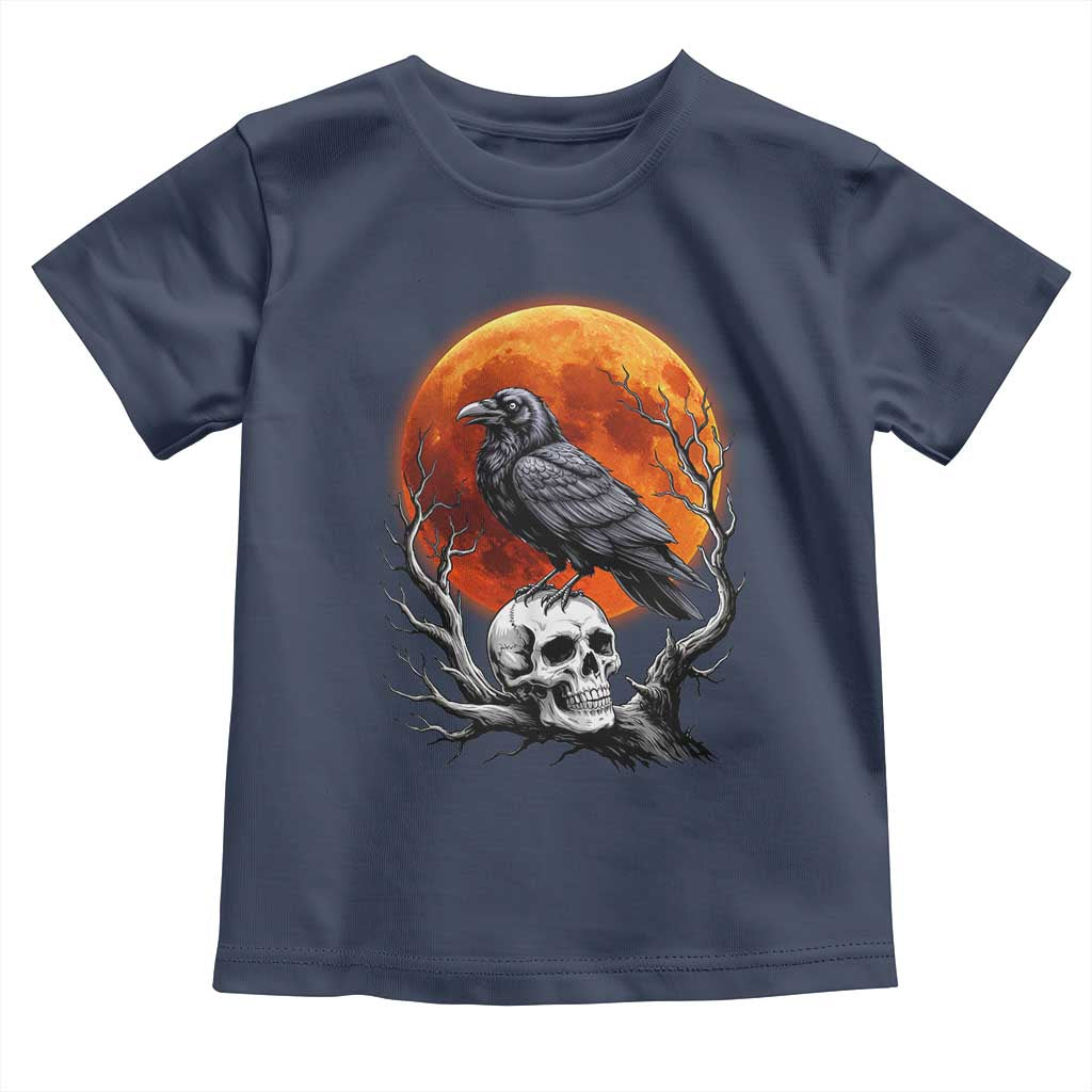 Gothic Raven on Skull Blood Moon Toddler T Shirt Spooky Halloween Macabre Dark Art Graphic