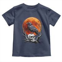Gothic Raven on Skull Blood Moon Toddler T Shirt Spooky Halloween Macabre Dark Art Graphic