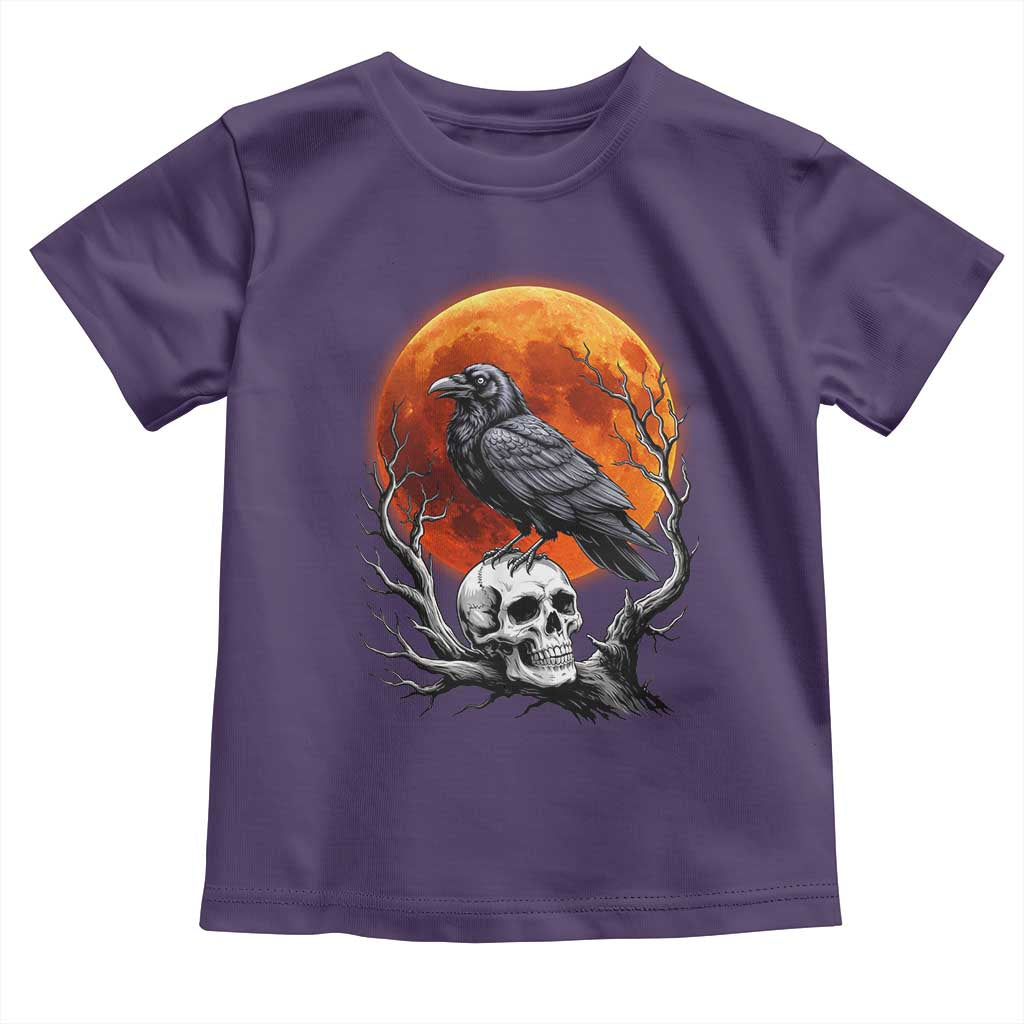 Gothic Raven on Skull Blood Moon Toddler T Shirt Spooky Halloween Macabre Dark Art Graphic