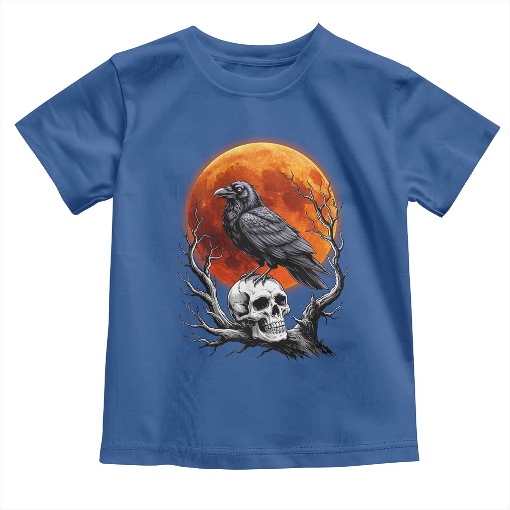 Gothic Raven on Skull Blood Moon Toddler T Shirt Spooky Halloween Macabre Dark Art Graphic
