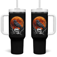 Gothic Raven on Skull Blood Moon Tumbler With Handle Spooky Halloween Macabre Dark Art Graphic