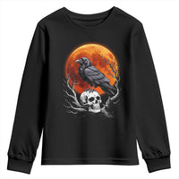 Gothic Raven on Skull Blood Moon Youth Sweatshirt Spooky Halloween Macabre Dark Art Graphic