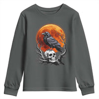 Gothic Raven on Skull Blood Moon Youth Sweatshirt Spooky Halloween Macabre Dark Art Graphic