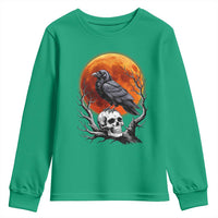 Gothic Raven on Skull Blood Moon Youth Sweatshirt Spooky Halloween Macabre Dark Art Graphic