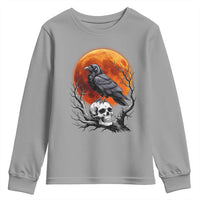 Gothic Raven on Skull Blood Moon Youth Sweatshirt Spooky Halloween Macabre Dark Art Graphic