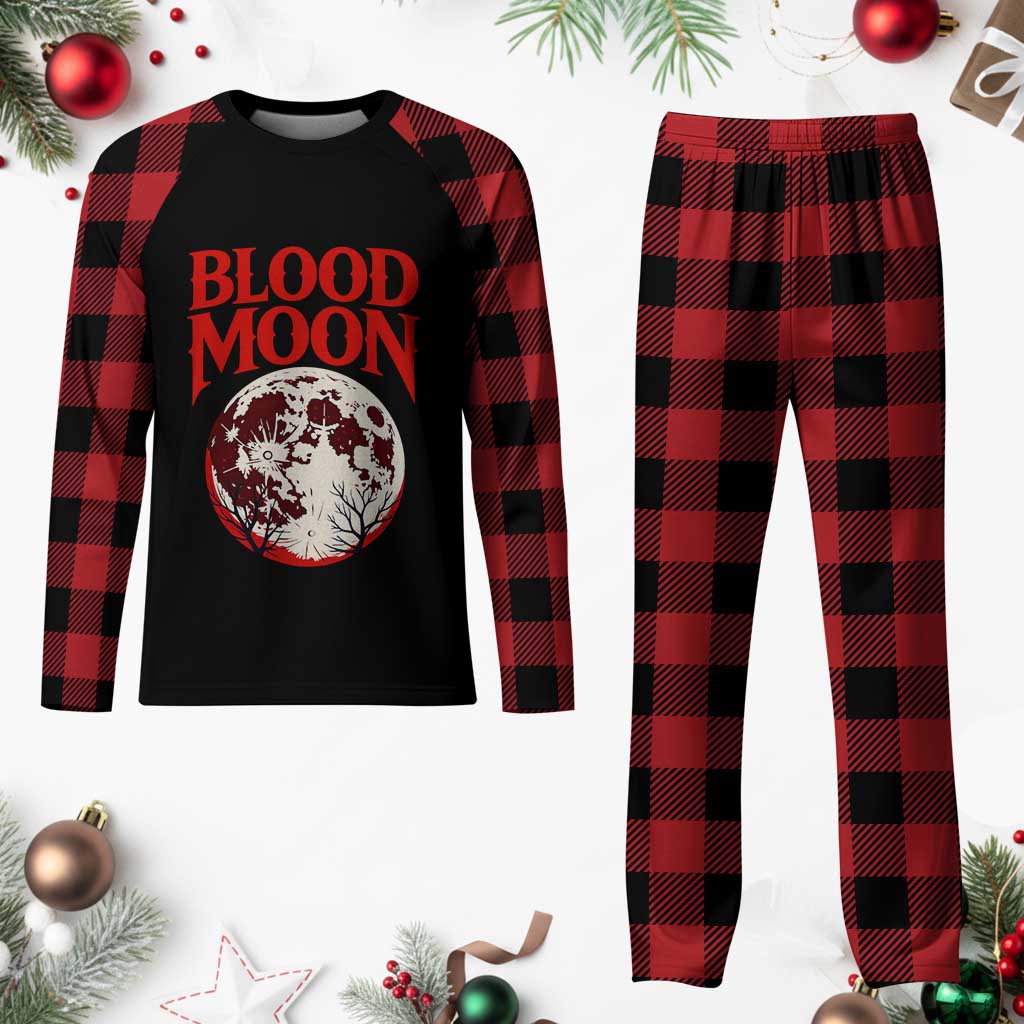 Retro Blood Moon Graphic Plaid Pajama Set Mystic Celestial Gothic Astronomy Art