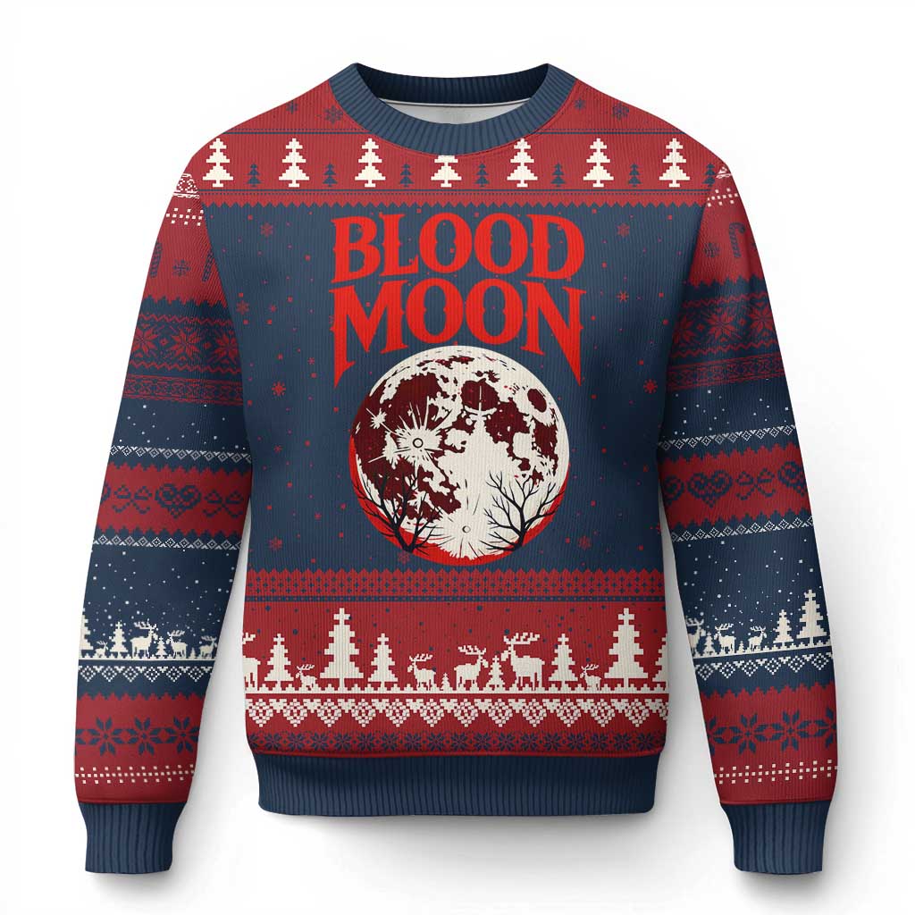 Retro Blood Moon Graphic Ugly Christmas Sweater Mystic Celestial Gothic Astronomy Art