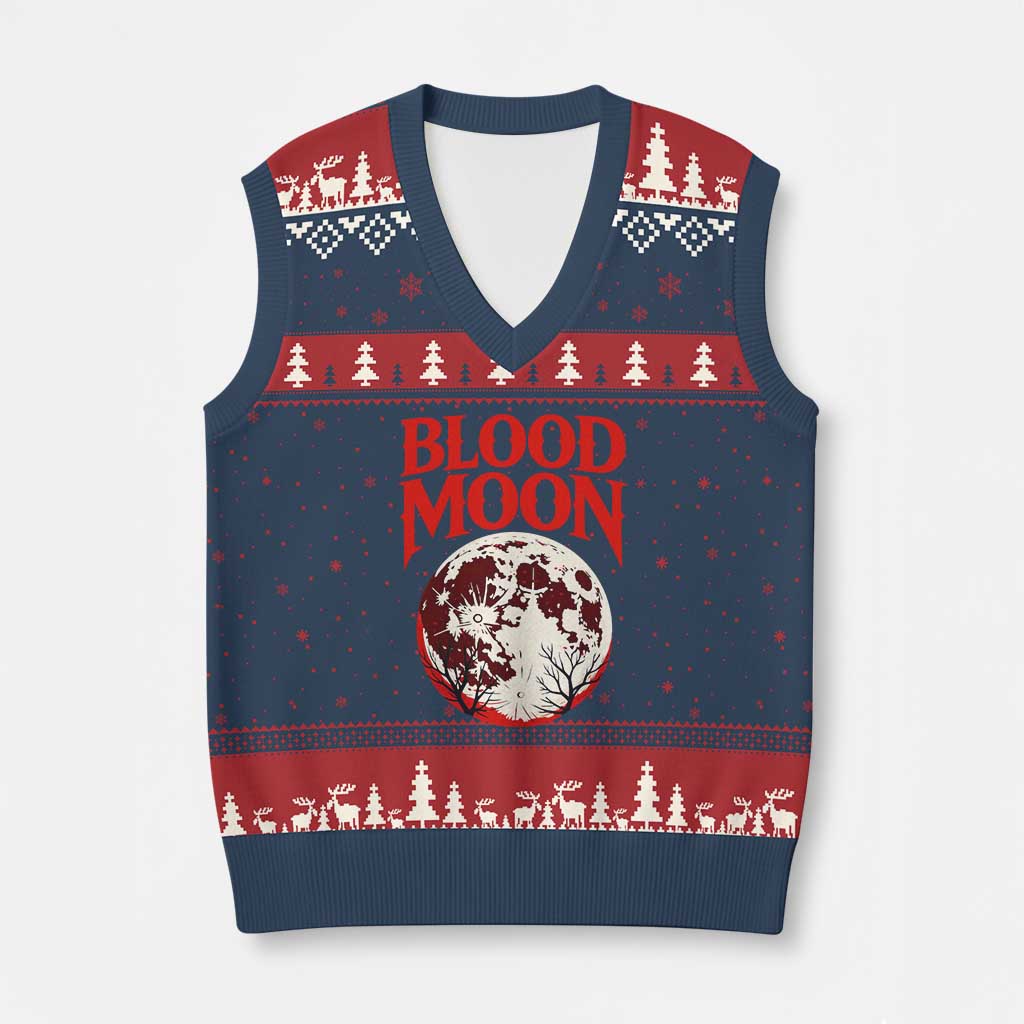 Retro Blood Moon Graphic V-Neck Knit Sweater Vest Mystic Celestial Gothic Astronomy Art