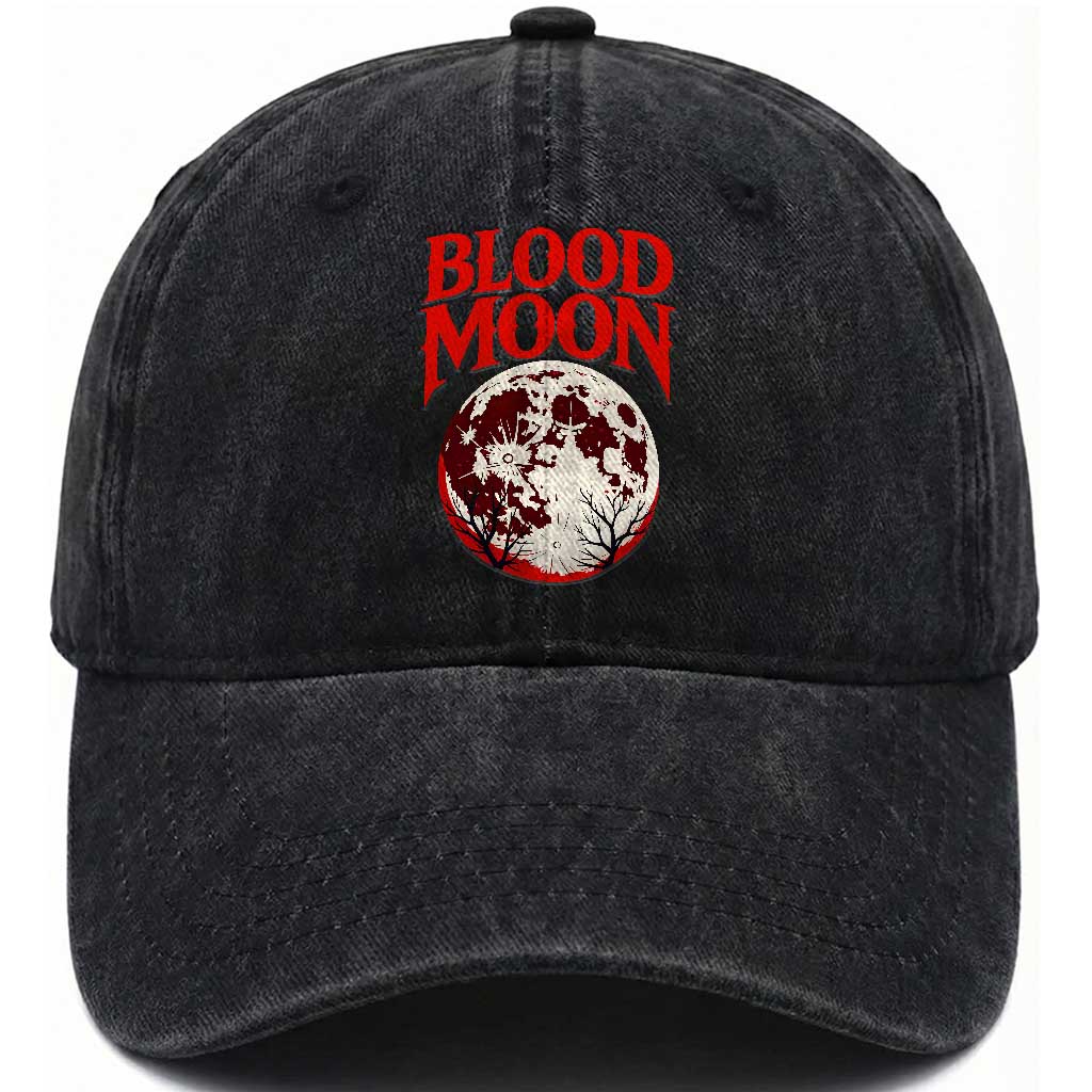 Retro Blood Moon Graphic Washed Cotton Baseball Cap Mystic Celestial Gothic Astronomy Art