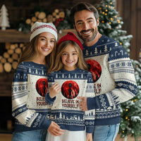 Creepy Alien Believe In Yourself Ugly Christmas Sweater Funny Blood Moon Sci-Fi Horror Graphic