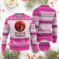 Creepy Alien Believe In Yourself Ugly Christmas Sweater Funny Blood Moon Sci-Fi Horror Graphic