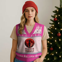 Creepy Alien Believe In Yourself V-Neck Knit Sweater Vest Funny Blood Moon Sci-Fi Horror Graphic