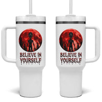 Creepy Alien Believe In Yourself Tumbler With Handle Funny Blood Moon Sci-Fi Horror Graphic