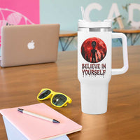 Creepy Alien Believe In Yourself Tumbler With Handle Funny Blood Moon Sci-Fi Horror Graphic
