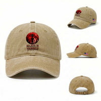 Creepy Alien Believe In Yourself Washed Cotton Baseball Cap Funny Blood Moon Sci-Fi Horror Graphic