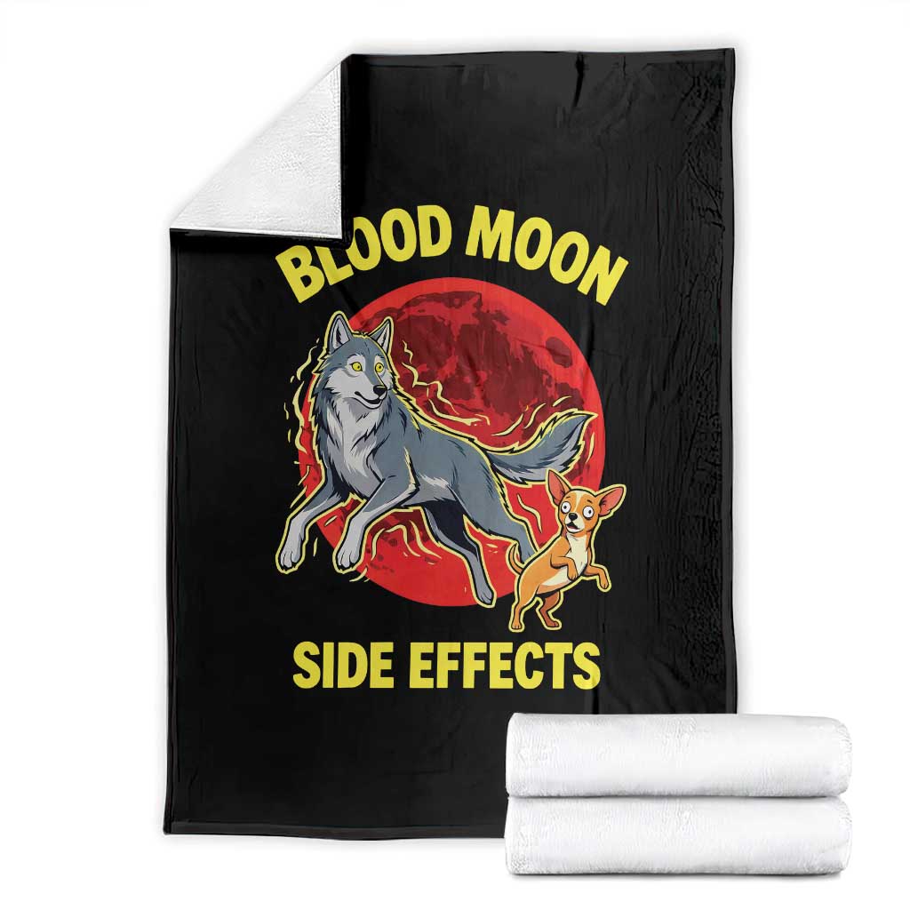 Funny Blood Moon Side Effects Wolf and Chihuahua Dog Humor Graphic Throw Blanket