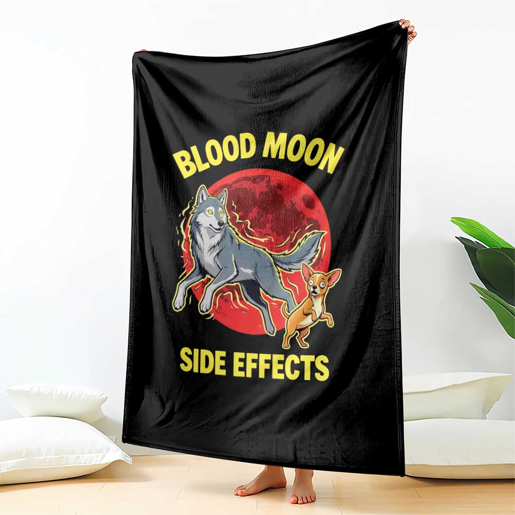 Funny Blood Moon Side Effects Wolf and Chihuahua Dog Humor Graphic Throw Blanket