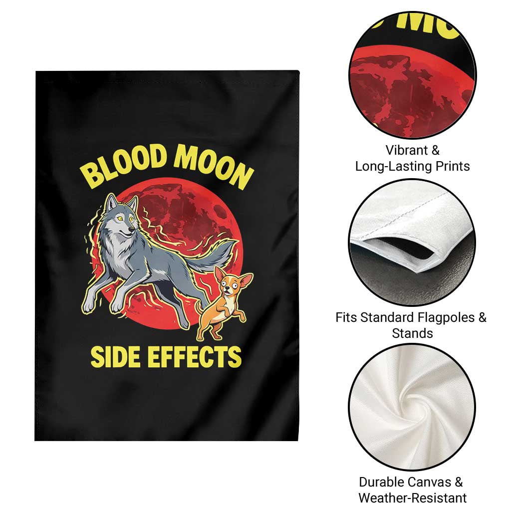 Funny Blood Moon Side Effects Wolf and Chihuahua Dog Humor Graphic Garden Flag