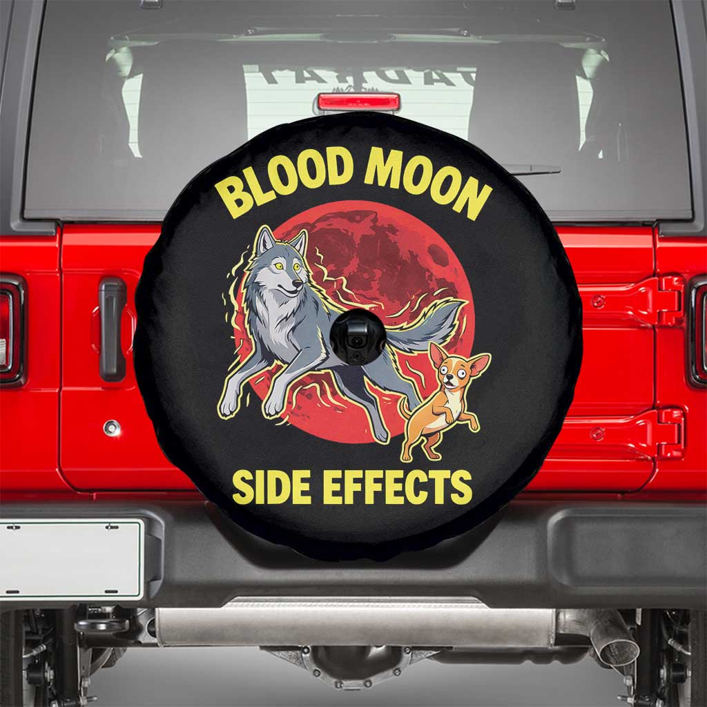 Funny Blood Moon Side Effects Wolf and Chihuahua Dog Humor Graphic Spare Tire Cover