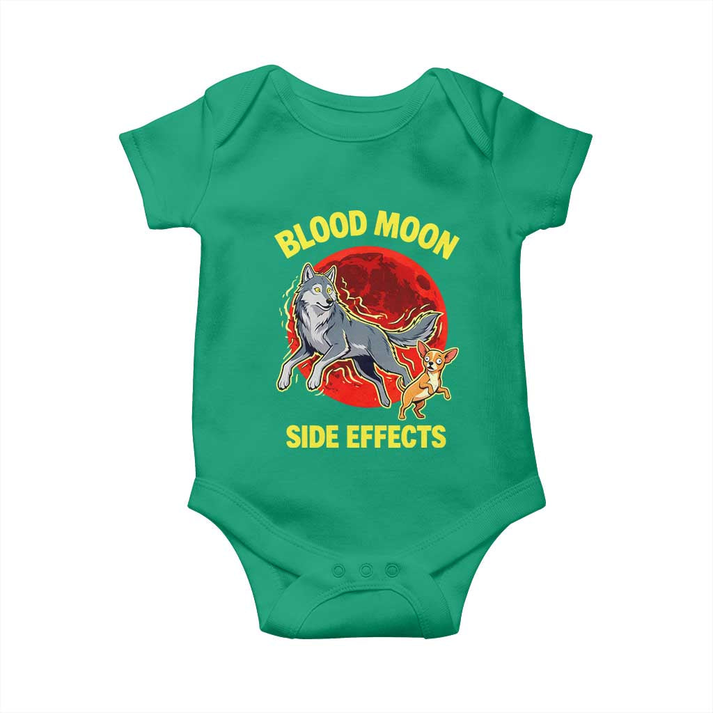 Funny Blood Moon Side Effects Wolf and Chihuahua Dog Humor Graphic Baby Onesie