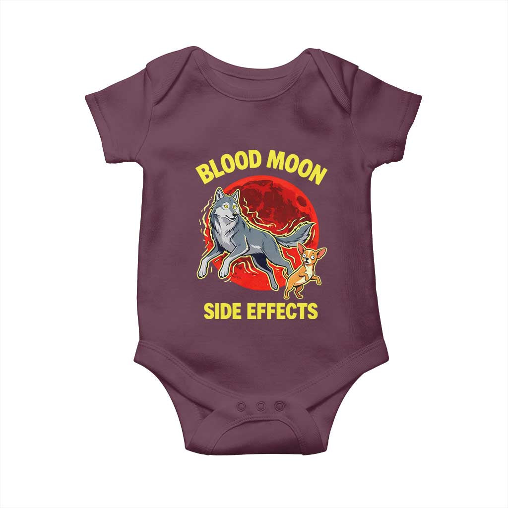 Funny Blood Moon Side Effects Wolf and Chihuahua Dog Humor Graphic Baby Onesie