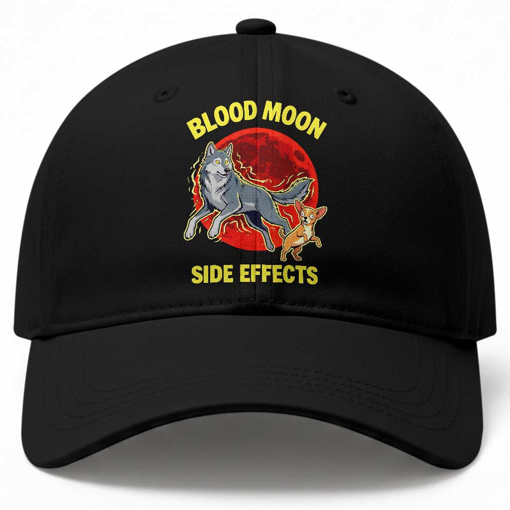 Funny Blood Moon Side Effects Wolf and Chihuahua Dog Humor Graphic Baseball Cap