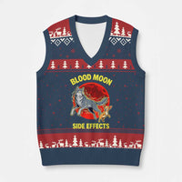 Funny Blood Moon Side Effects Wolf and Chihuahua Dog Humor Graphic V-Neck Knit Sweater Vest