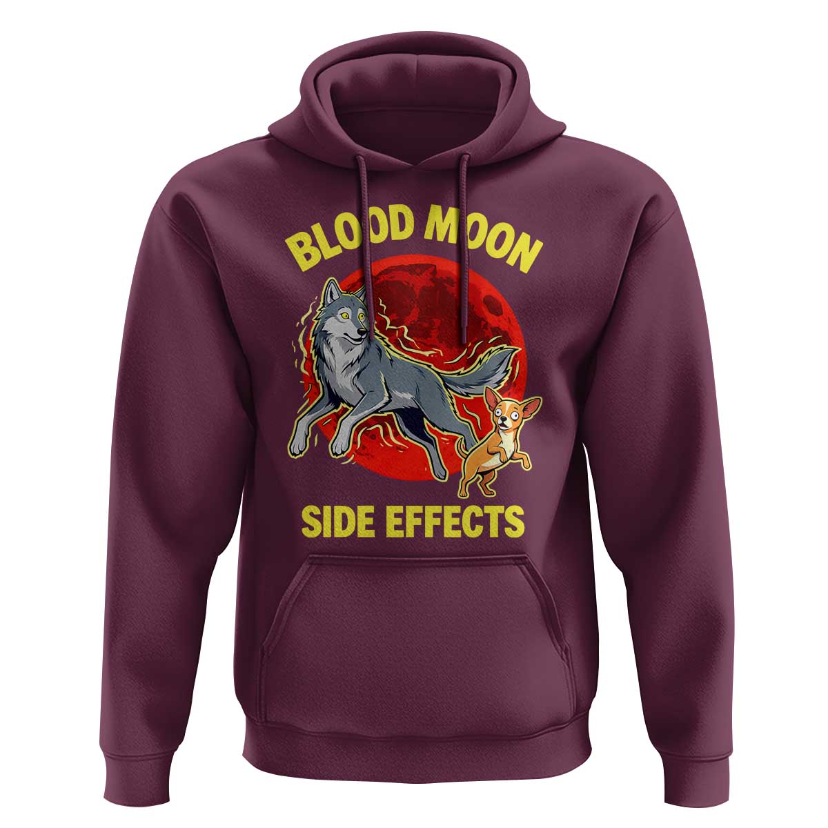 Funny Blood Moon Side Effects Wolf and Chihuahua Dog Humor Graphic Hoodie