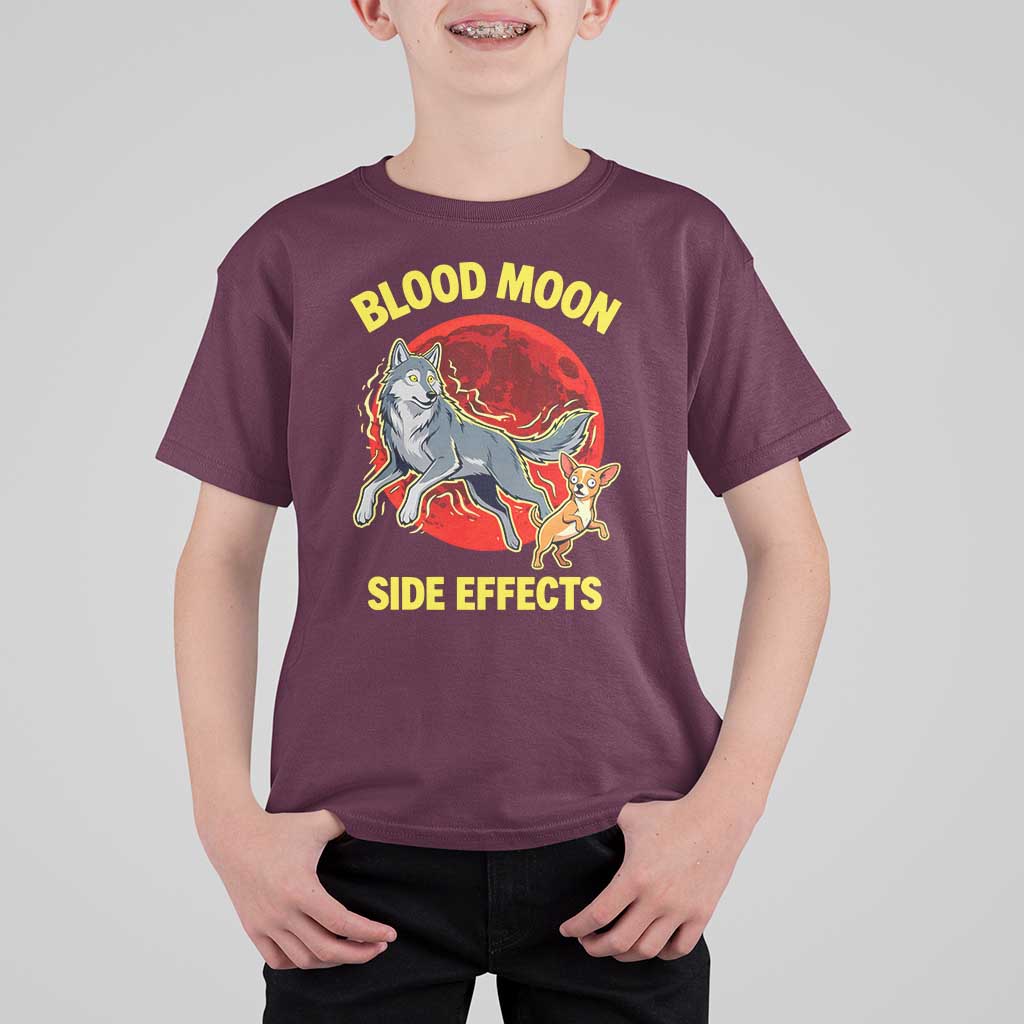 Funny Blood Moon Side Effects Wolf and Chihuahua Dog Humor Graphic T Shirt For Kid