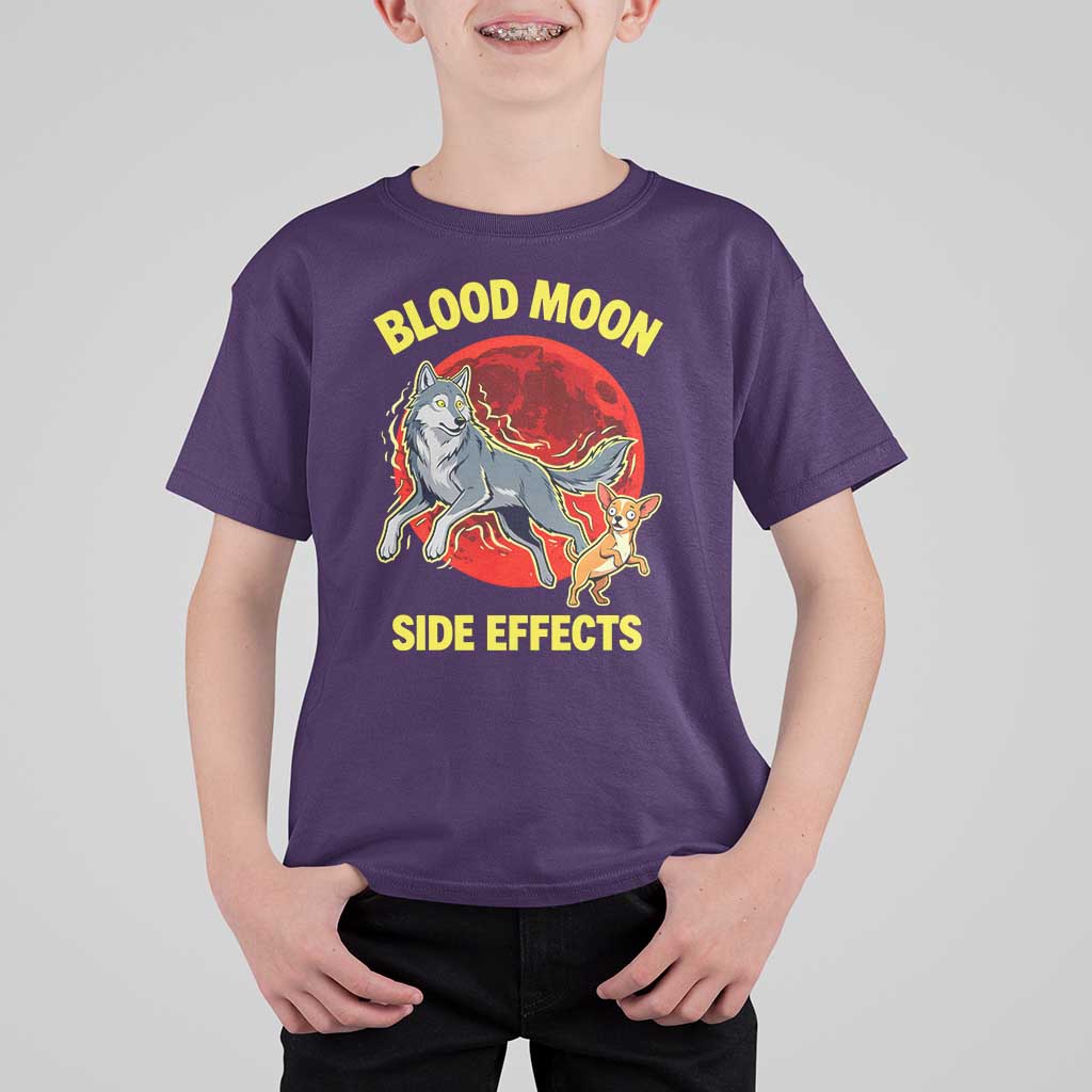 Funny Blood Moon Side Effects Wolf and Chihuahua Dog Humor Graphic T Shirt For Kid