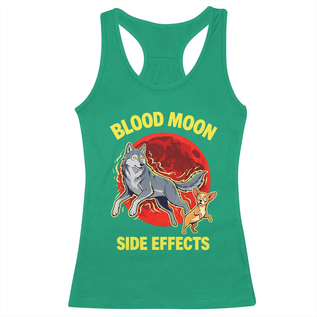 Funny Blood Moon Side Effects Wolf and Chihuahua Dog Humor Graphic Racerback Tank Top