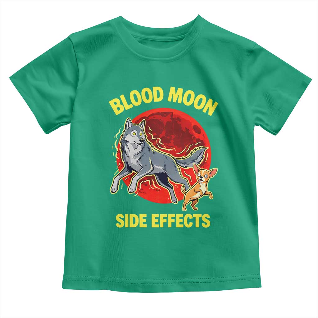 Funny Blood Moon Side Effects Wolf and Chihuahua Dog Humor Graphic Toddler T Shirt