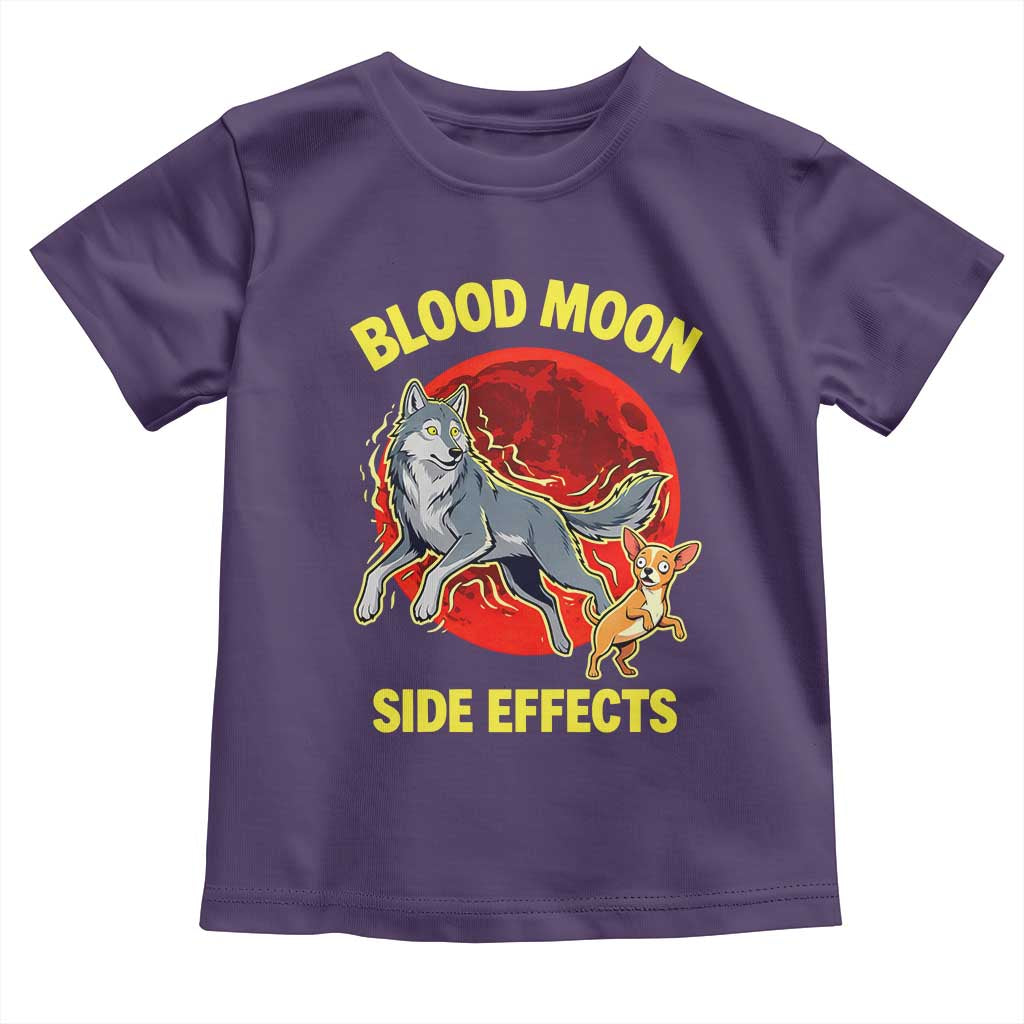 Funny Blood Moon Side Effects Wolf and Chihuahua Dog Humor Graphic Toddler T Shirt