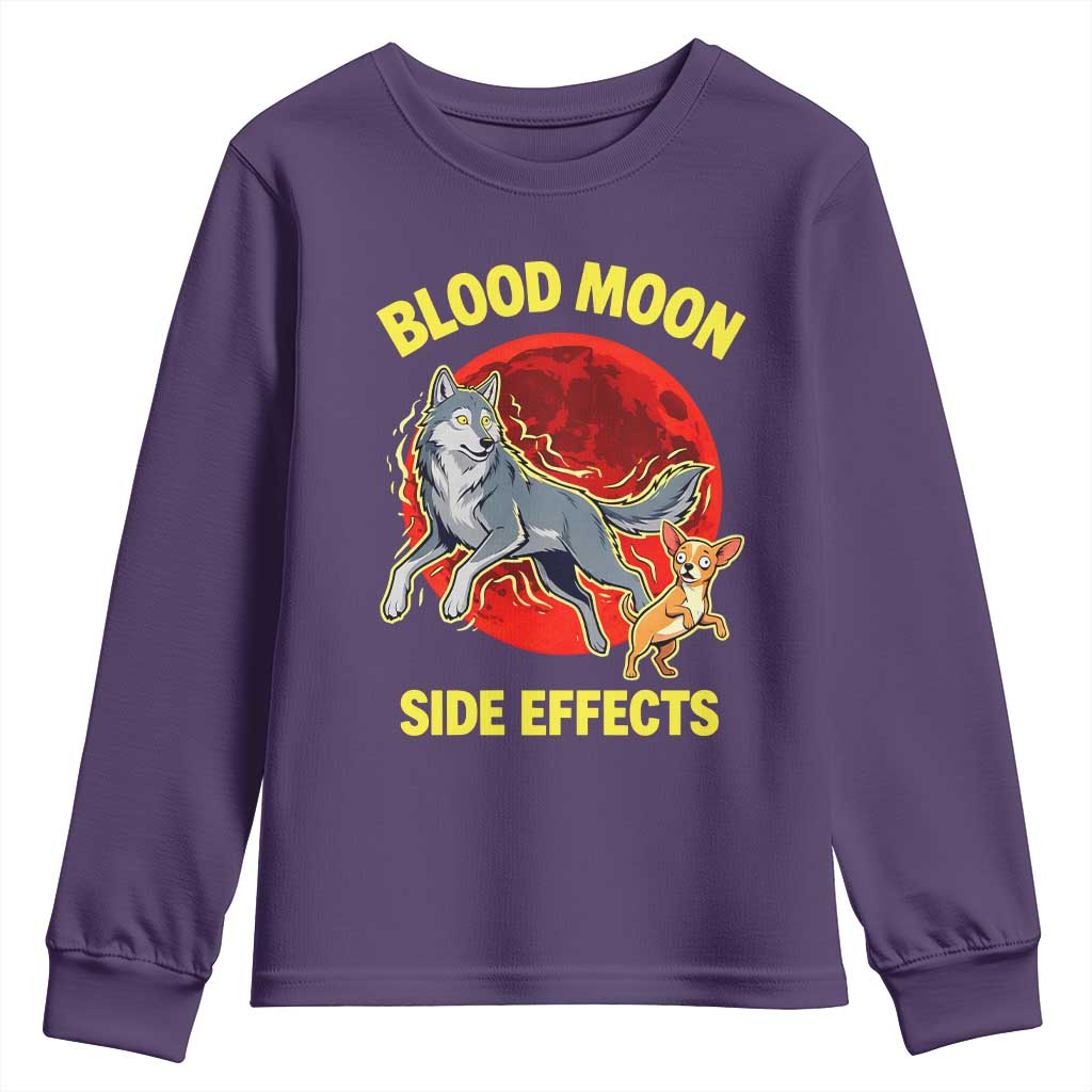 Funny Blood Moon Side Effects Wolf and Chihuahua Dog Humor Graphic Youth Sweatshirt