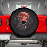Majestic Three Wolves Howling at Red Blood Moon Graphic Spare Tire Cover Wild Nature with Celestial Astronomy