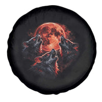 Majestic Three Wolves Howling at Red Blood Moon Graphic Spare Tire Cover Wild Nature with Celestial Astronomy