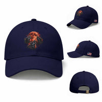 Majestic Three Wolves Howling at Red Blood Moon Graphic Baseball Cap Wild Nature with Celestial Astronomy