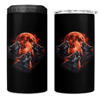 Majestic Three Wolves Howling at Red Blood Moon Graphic 4 in 1 Can Cooler Tumbler Wild Nature with Celestial Astronomy