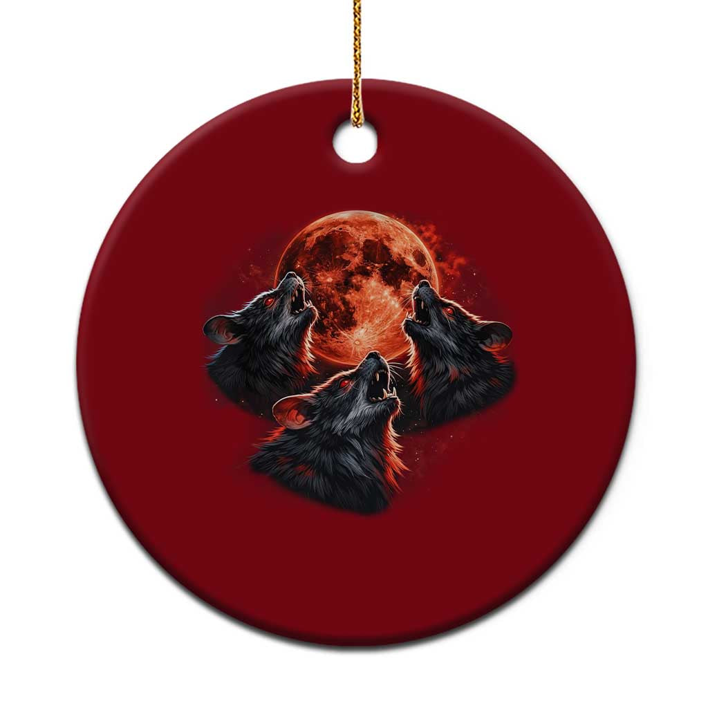 Majestic Three Wolves Howling at Red Blood Moon Graphic Ceramic Ornament Wild Nature with Celestial Astronomy