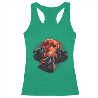 Majestic Three Wolves Howling at Red Blood Moon Graphic Racerback Tank Top Wild Nature with Celestial Astronomy
