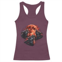 Majestic Three Wolves Howling at Red Blood Moon Graphic Racerback Tank Top Wild Nature with Celestial Astronomy